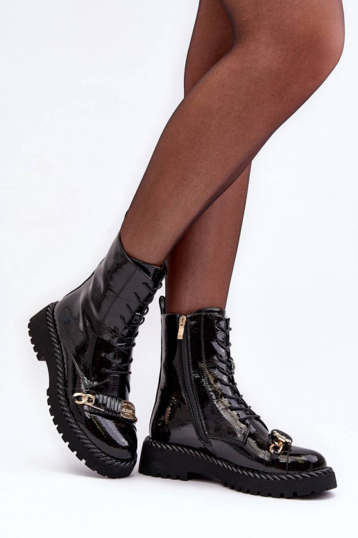 Women's Lacquered Boots Workery With Decoration Black SBarski