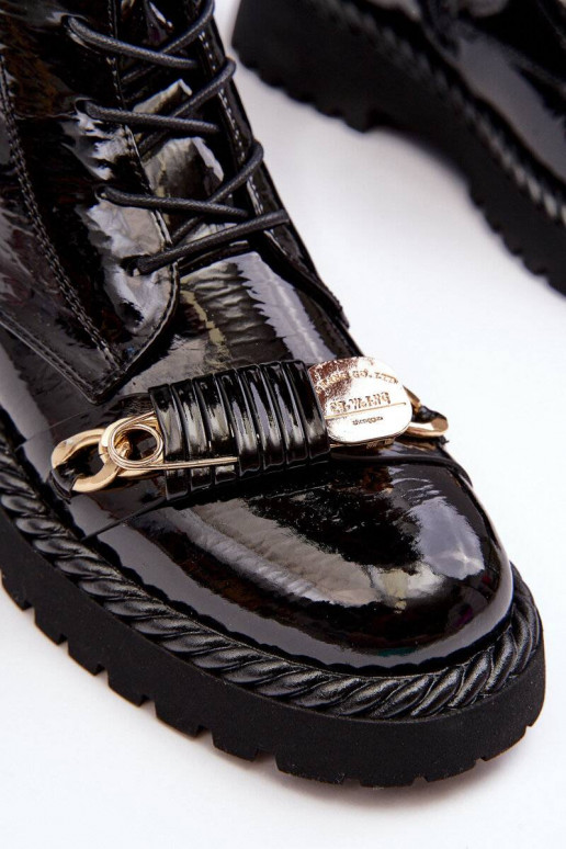 Women's Lacquered Boots Workery With Decoration Black SBarski