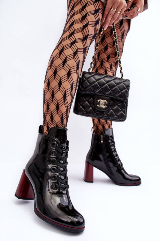 Lacquered Lace-Up Boots on Heel... Lacquered Lace-Up Boots on Heel...