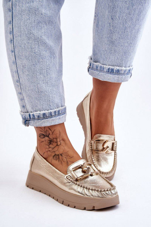 Leather Platform Loafers With Embellishment Gold Desmond