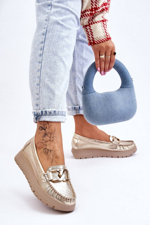 Leather Platform Loafers With Embellishment Gold Desmond