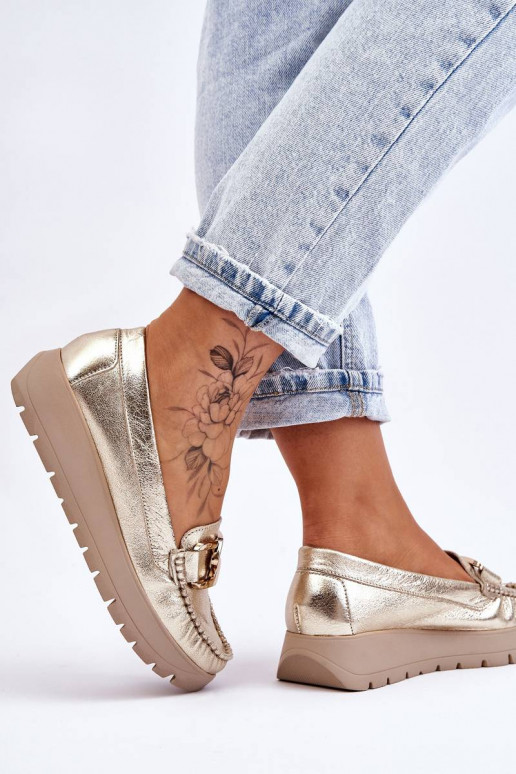 Leather Platform Loafers With Embellishment Gold Desmond