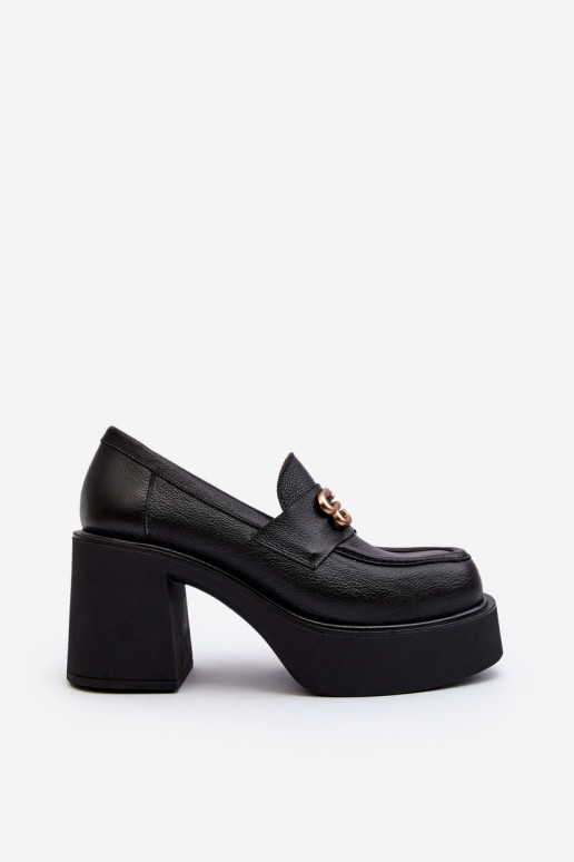 Zazoo Women's Leather Shoes with Heels Black