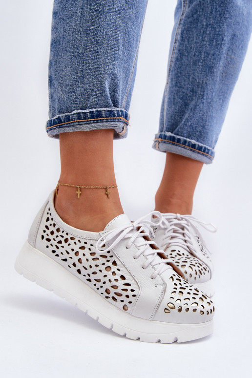 Women's Leather Openwork Shoes Zazoo Light Grey