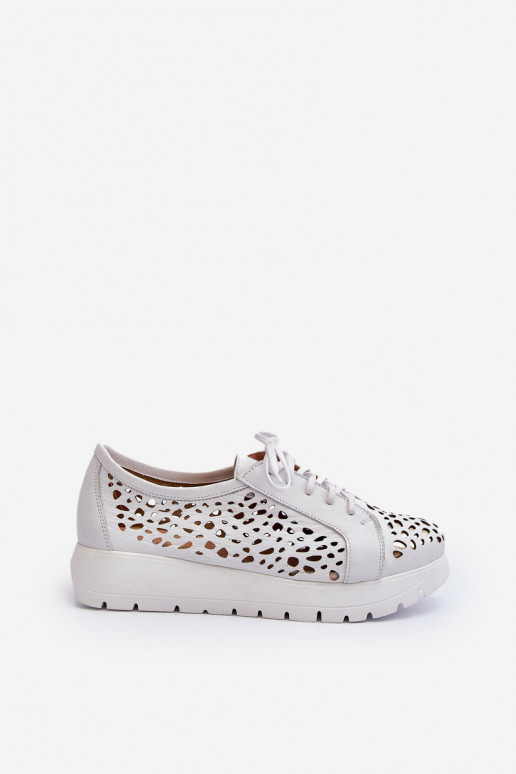 Women's Leather Openwork Shoes Zazoo Light Grey