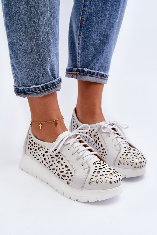 Women's Leather Openwork Shoes Zazoo Light Grey