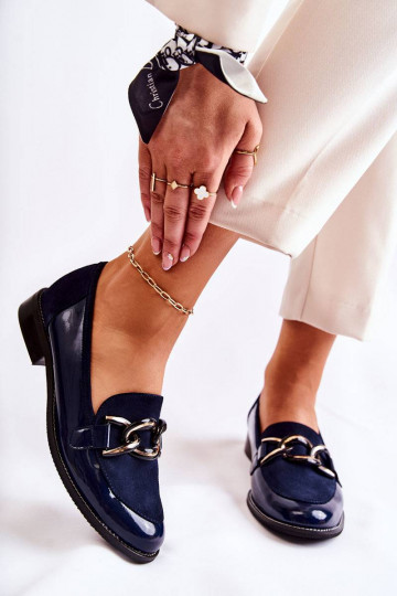 Classic Moccasins With Chain Laura Messi Navy