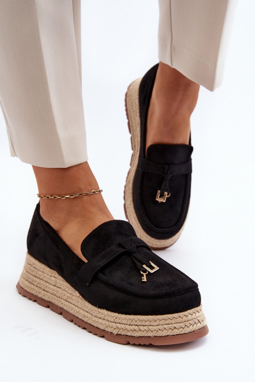 Women's Loafers with Woven Sole Black... Women's Loafers with Woven Sole Black...