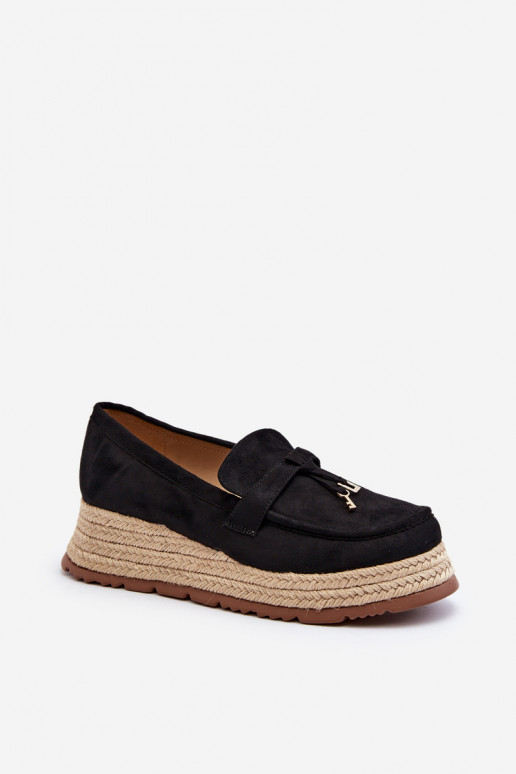 Women's Loafers with Woven Sole Black... Women's Loafers with Woven Sole Black...