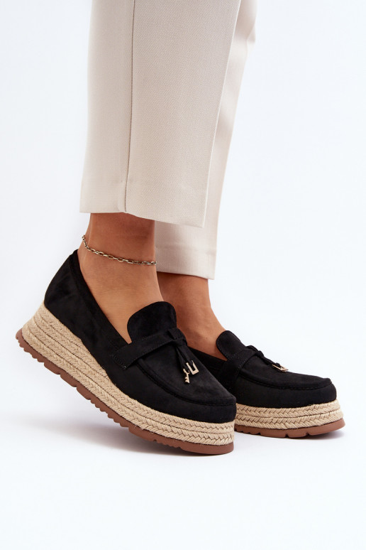Women's Loafers with Woven Sole Black... Women's Loafers with Woven Sole Black...
