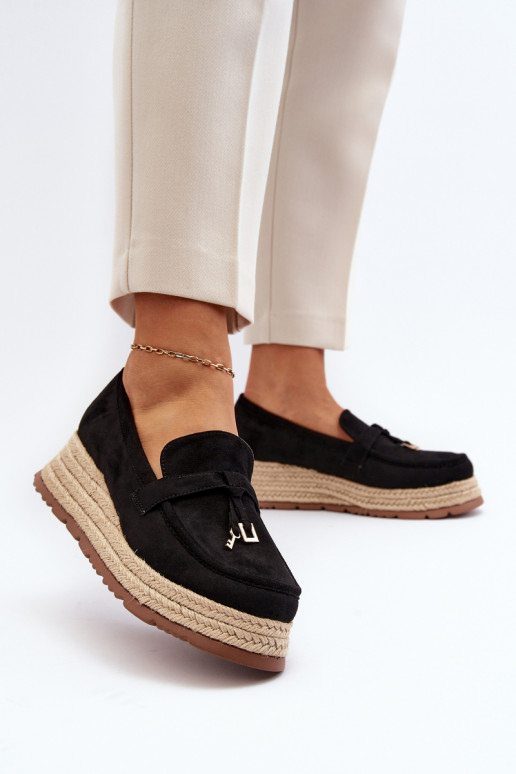 Women's Loafers with Woven Sole Black... Women's Loafers with Woven Sole Black...