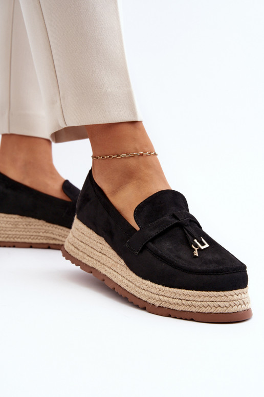 Women's Loafers with Woven Sole Black... Women's Loafers with Woven Sole Black...