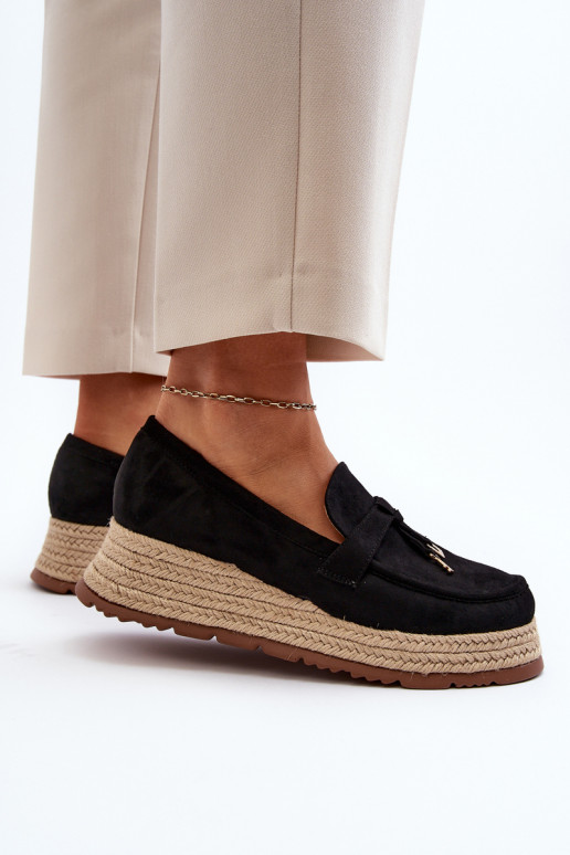 Women's Loafers with Woven Sole Black... Women's Loafers with Woven Sole Black...