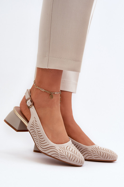 Beige Block Heel Court Shoes by Gemifa