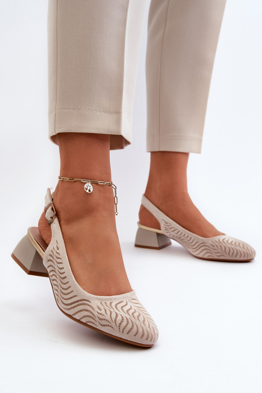 Beige Block Heel Court Shoes by Gemifa
