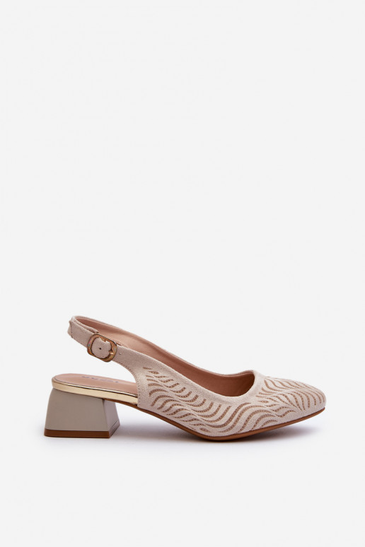 Beige Block Heel Court Shoes by Gemifa