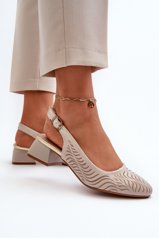 Beige Block Heel Court Shoes by Gemifa
