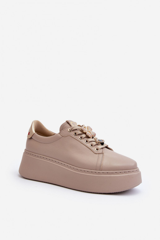 copy of Damskie Skórzane Sneakersy Z Ozdobami CheBello 4292 Beżowe