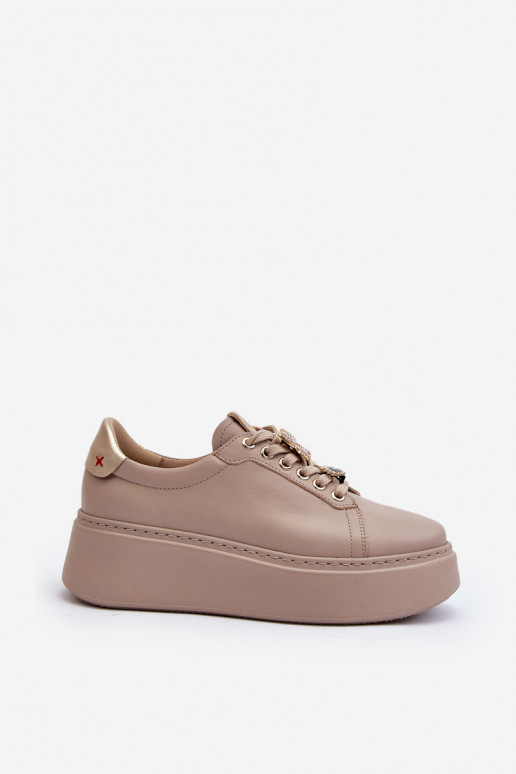 copy of Damskie Skórzane Sneakersy Z Ozdobami CheBello 4292 Beżowe