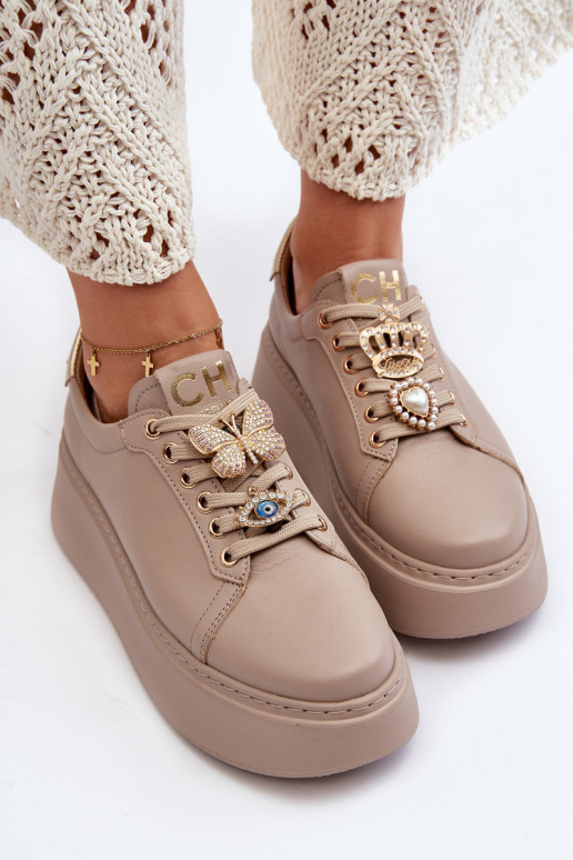 Women's Leather Sneakers With... Women's Leather Sneakers With...