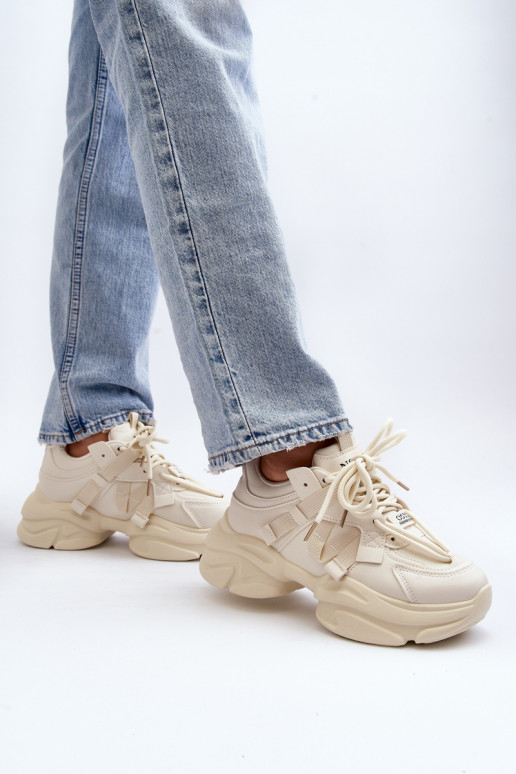 copy of Sneakersy Damskie Na Masywnej Podeszwie Beżowe Windamella