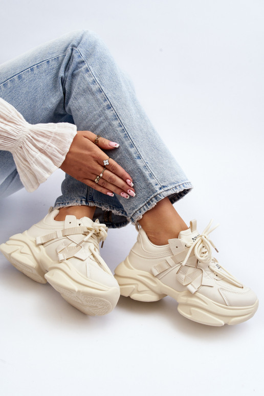 copy of Sneakersy Damskie Na Masywnej Podeszwie Beżowe Windamella