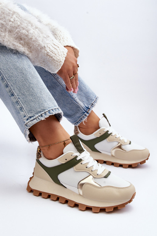 Women's Beige-Green Sports Sneakers... Women's Beige-Green Sports Sneakers...