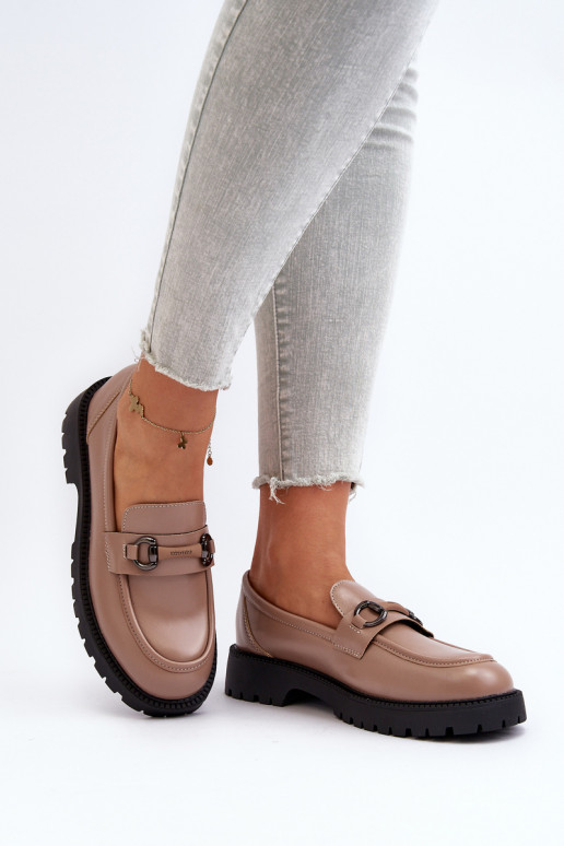 Women's Beige Faux Leather Moccasins...