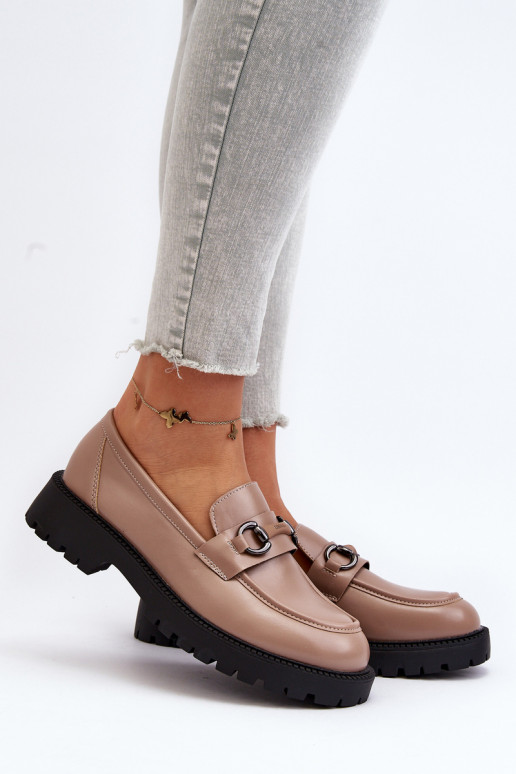 Women's Beige Faux Leather Moccasins...