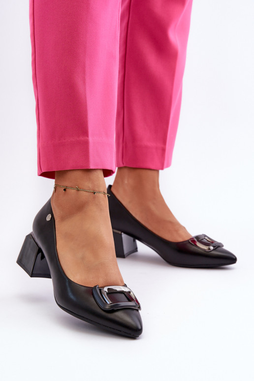 Black Faux Leather Court Shoes with... Black Faux Leather Court Shoes with...