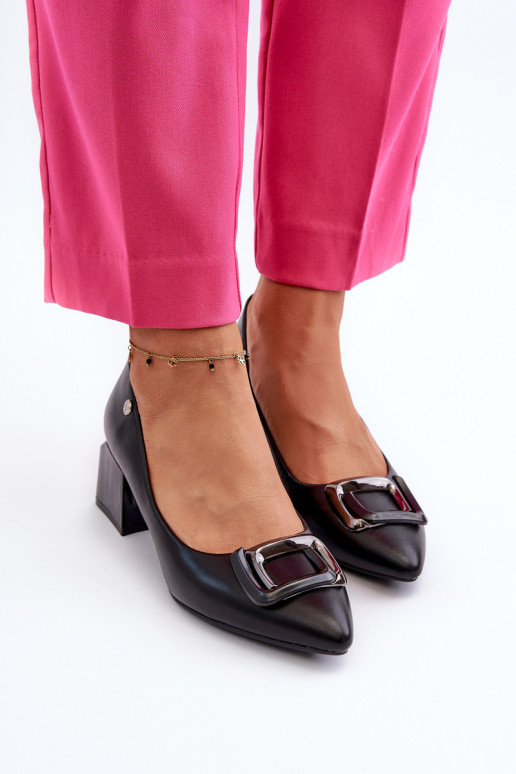 Black Faux Leather Court Shoes with... Black Faux Leather Court Shoes with...