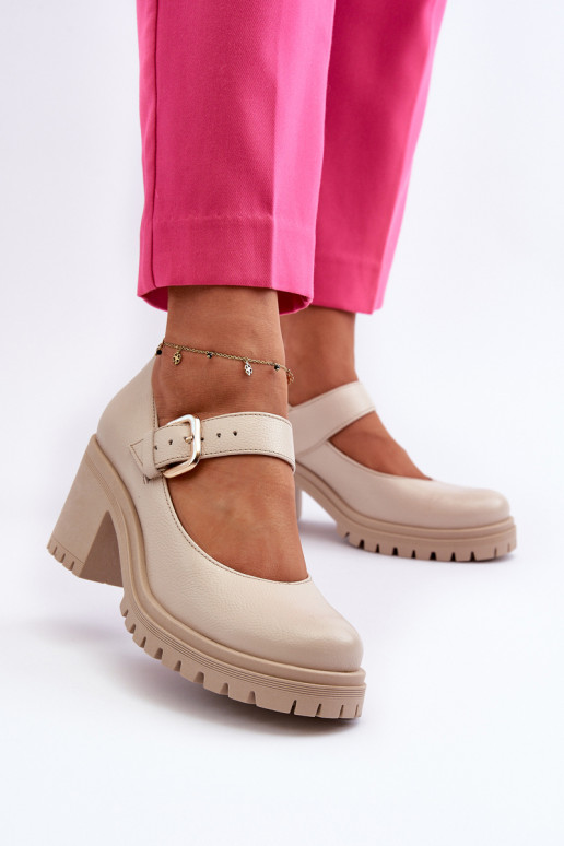 Zazoo Leather Beige Court Shoes