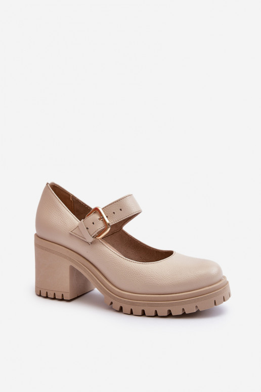 Zazoo Leather Beige Court Shoes