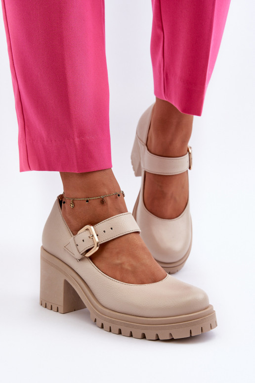 Zazoo Leather Beige Court Shoes