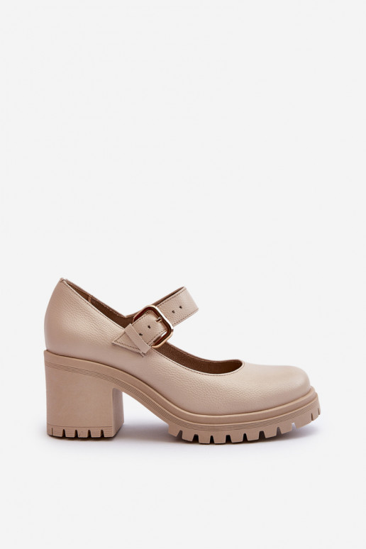 Zazoo Leather Beige Court Shoes