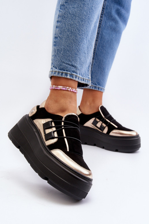 copy of Zazoo 1833 Sneakersy Damskie Skórzane Na Masywnej Podeszwie Czarne