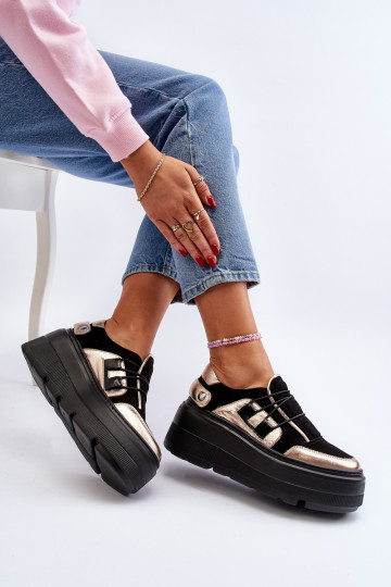 copy of Zazoo 1833 Sneakersy Damskie Skórzane Na Masywnej Podeszwie Czarne 2