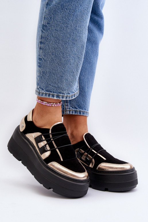 copy of Zazoo 1833 Sneakersy Damskie Skórzane Na Masywnej Podeszwie Czarne
