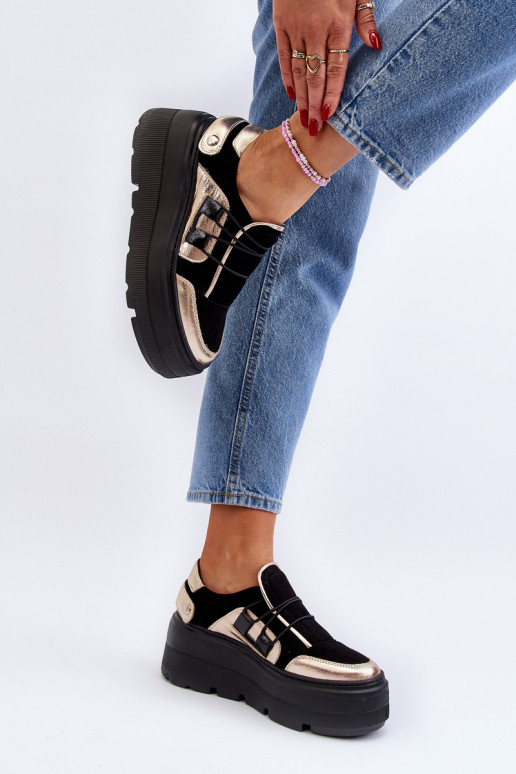 copy of Zazoo 1833 Sneakersy Damskie Skórzane Na Masywnej Podeszwie Czarne