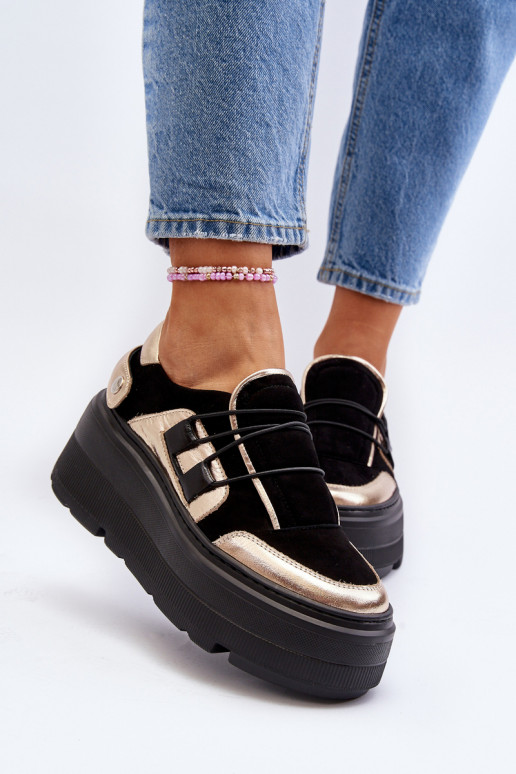 copy of Zazoo 1833 Sneakersy Damskie Skórzane Na Masywnej Podeszwie Czarne