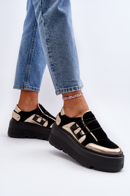 copy of Zazoo 1833 Sneakersy Damskie Skórzane Na Masywnej Podeszwie Czarne