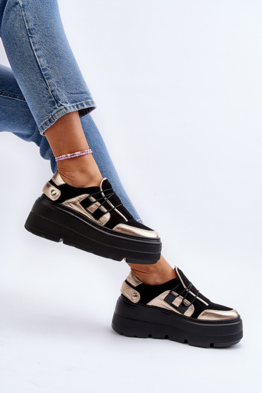copy of Zazoo 1833 Sneakersy Damskie Skórzane Na Masywnej Podeszwie Czarne