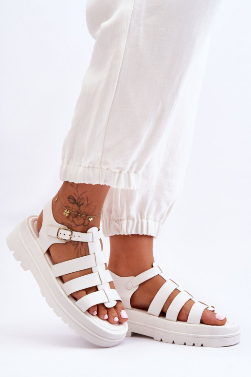 Leather Sandals With Stripes White Colet Leather Sandals With Stripes White Colet