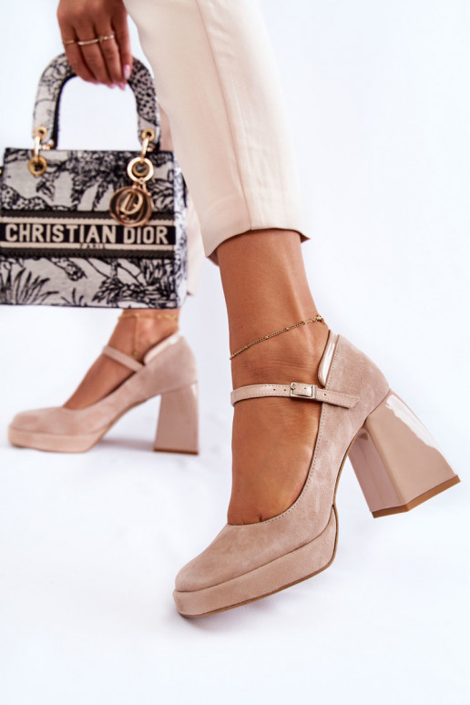 Suede Pumps On A Chunky Heel Beige Tina Suede Pumps On A Chunky Heel Beige Tina