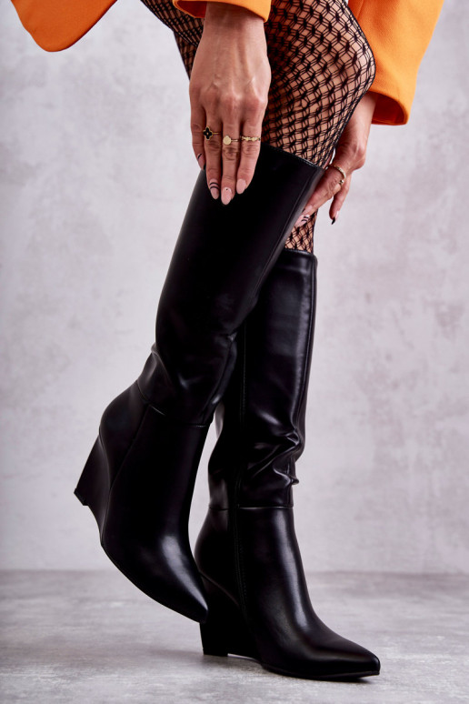 Leather Women's Wedge Boots Black Arlene Leather Women's Wedge Boots Black Arlene