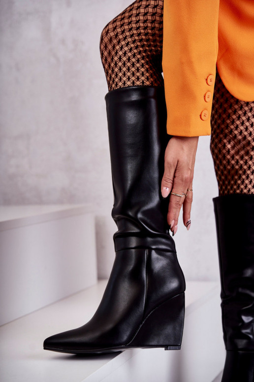 Leather Women's Wedge Boots Black Arlene Leather Women's Wedge Boots Black Arlene