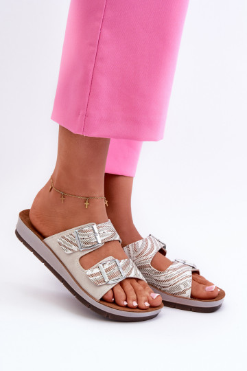 Comfortable Women's Flip Flops With Buckles Inblu Beige 2