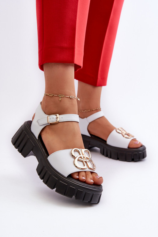 White Women's Leather Sandals with... White Women's Leather Sandals with...
