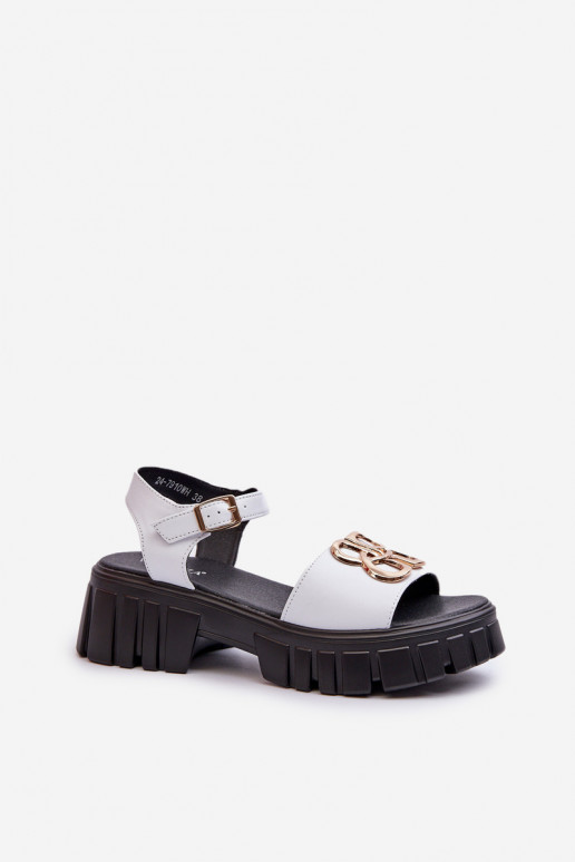 White Women's Leather Sandals with... White Women's Leather Sandals with...