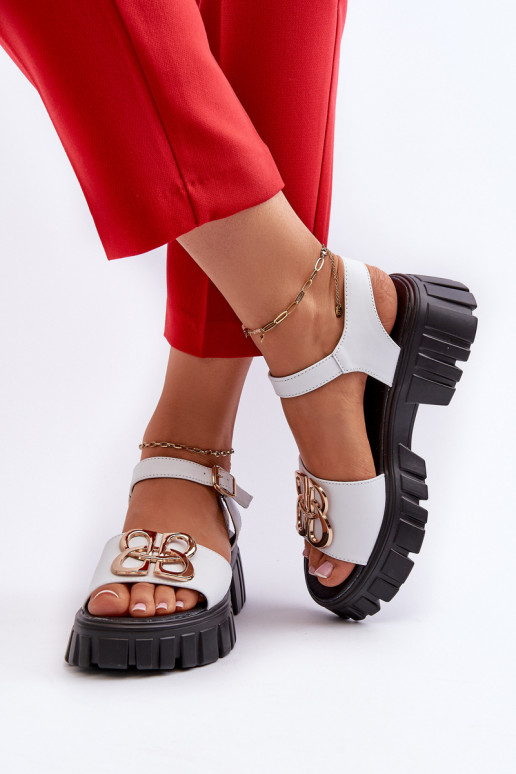 White Women's Leather Sandals with... White Women's Leather Sandals with...